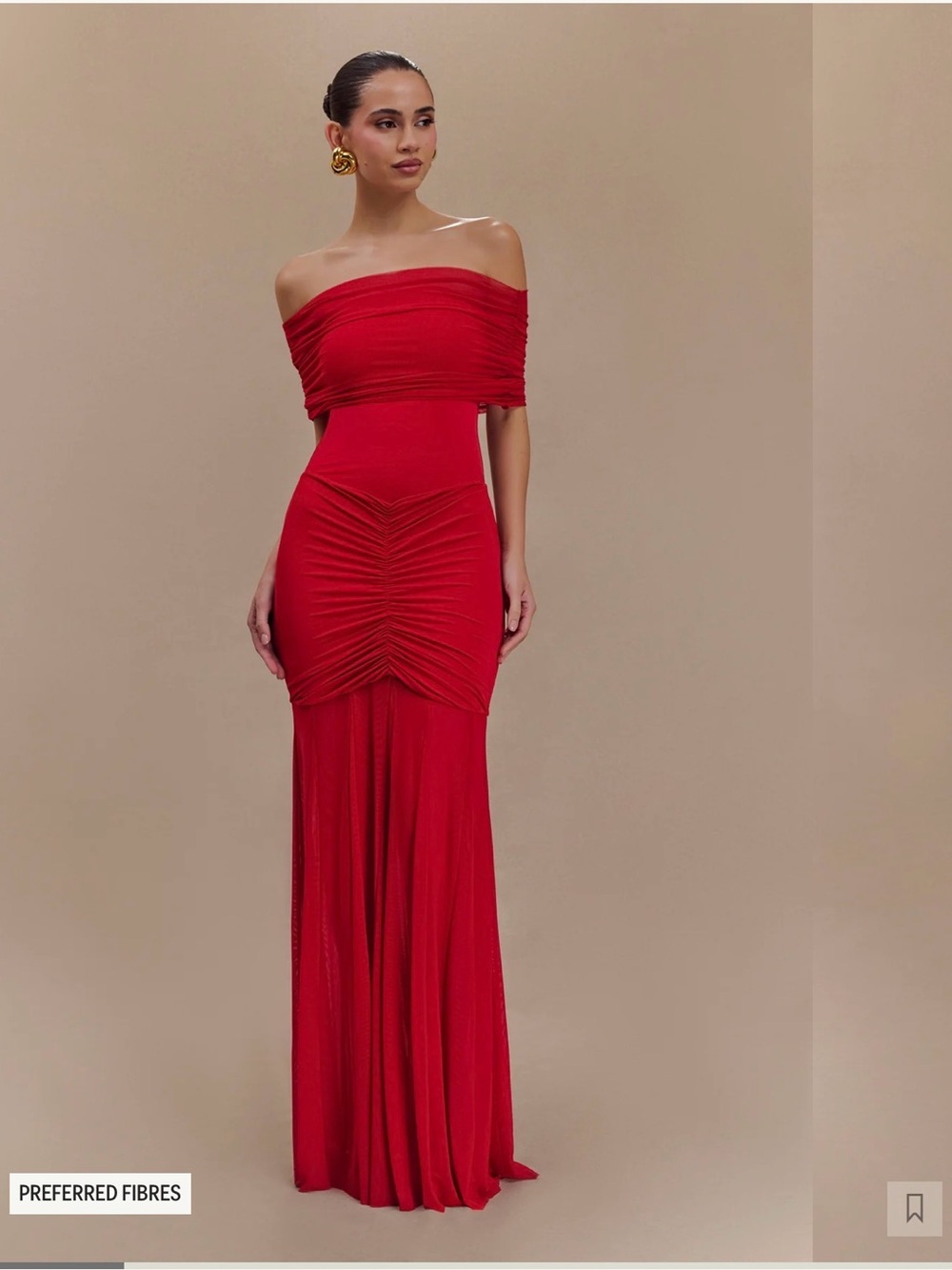 Meshki Red One-Shoulder Ruched Evening Gown